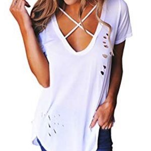 Women’s Dark Green Cross Front V-Neck w/ Holes